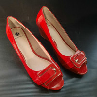 NEW CHERRY RED or GREY JESSICA PATENT LEATHER WEDGE 8.5M SHOES