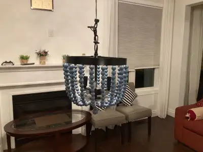 Fancy ceiling light / chandelier with blue beads, View more