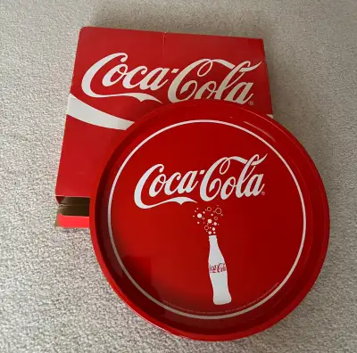 1 - Coca-Cola Serving Tray Tin Round 30cm Limited Edition 1 - Coca-Cola Tin Trivet Tray Red Refreshe...