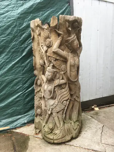 Ornate Eastern Oriental Wooden Pedestal/Drum Stand 44 inches tall, 19 inches wide