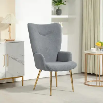 Grey Modern Accent Armchair, Sherpa Boucle Lounge Chair, View more