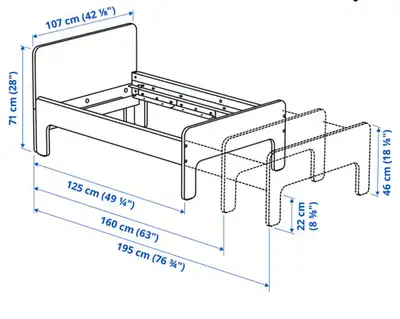 Excellent IKEA SLÄKT White Ext Bedframe with Slats,Guardrail, View more