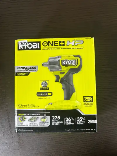 Ryobi 18v brushless 1/2 Impact Wrench, View more