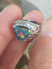Black Opal Trillion 10x10x10 mm 1.4 carats Sterling Silver Ring 