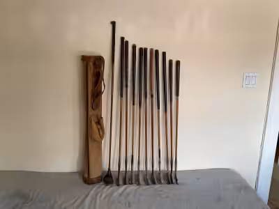 Selling a collection of old Vintage Antique Hickery wooden shaft golf clubs including a couple of Ma...