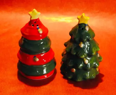 VINTAGE CHRISTMAS TREE CERAMIC SALT & PEPPER SHAKERS, View more