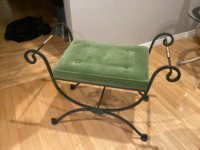 Wrought Iron Mid Century and Brass Bench Stool Shabby