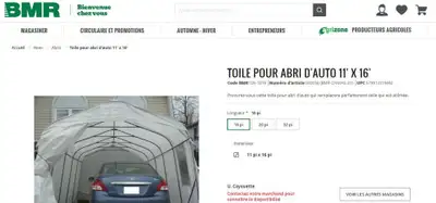 Toile d'abri d'auto XR-11 (11'x16') neuve encore dans sa boîte. Poteaux usagés inclus (jusqu'à 11'x2...