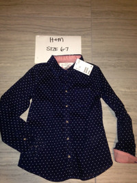 BNWT H&M girl’s size 6/7 navy polka dot shirt 