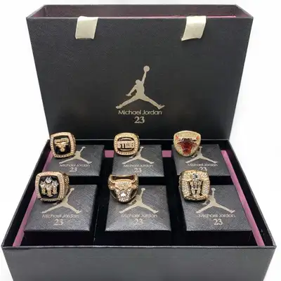 Michael Jordan Bulls 6x Ring Complete Collection MJ Logo Gift Boxes NBA Collectible Memorabilia