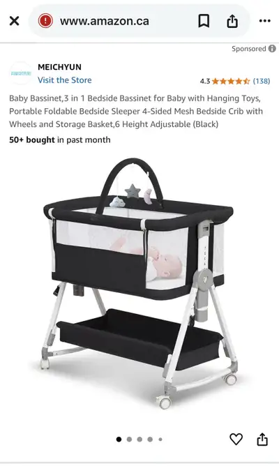Baby Bassinet,3 in 1 Bedside Bassinet, View more