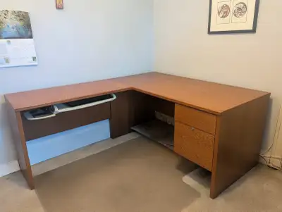 Solid Wood L-Shaped Corner Office Desk with Drawers, View more