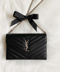 New YSL Black Leather Kate Wallet on Chain WOC Purse