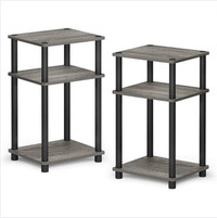 Set of 2 End Tables - French Oak Grey & Black - Wood + PVC Poles