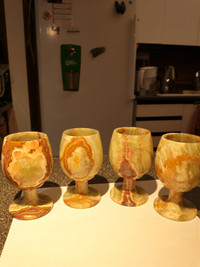 Set of 4 decorative stone goblets 5" high.