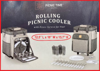 (NEW) PICNIC TIME Rolling Cooler Grey 12.5’’L x 10’’W x 15.7’’H
