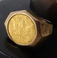 1Ok GOLD COIN RING Maple Leaf 999 pure gold 1/10 SIZE 10-10.5