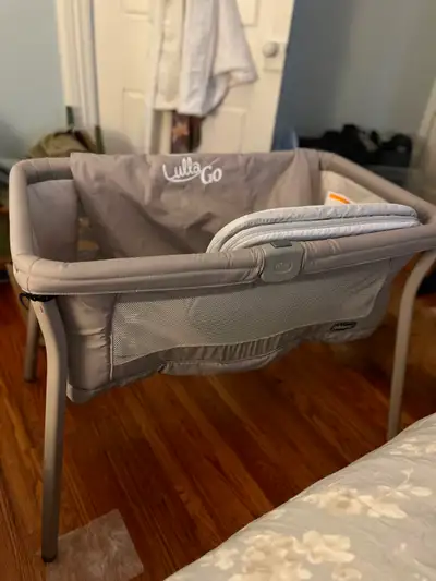 Easy to assemble, sturdy bassinet. Our baby has outgrown! Good shape. Comes with bag. Yours if you w...