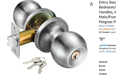 NEW Entry Door Knob with Lock and Keys Interior/Exterior Door, View more