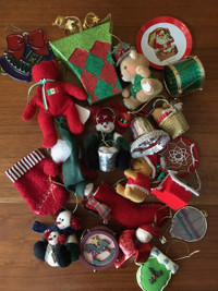 20 Christmas Vintage Ornaments Toys Snowmen Presents Mittens