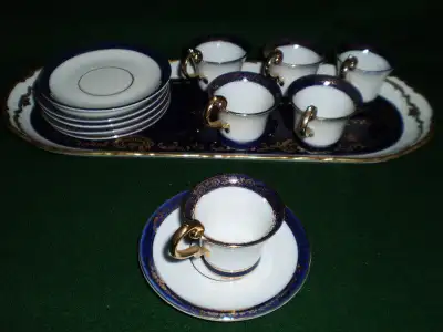 Made in Germany PM Bone China, Tiny Cup and Saucers 6 Cups (#14), 2 1/4in W x 1 3/4in H 6 Saucers (#...