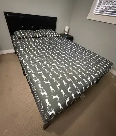 Upholstered platform bed frame with headboard & Mattress, View more