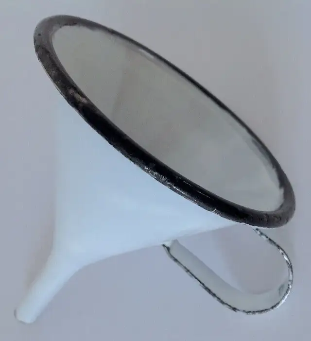 Antiquity. Collection. Old white enameled iron funnel63436969805571128