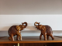 Pair of vintage wood carved elephants decoration / Eléphant bois