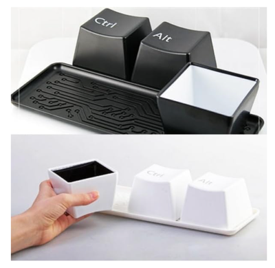 3pc White Ceramic Mug Tray - Tea & Coffee Fans Ctrl+Alt+Del, View more
