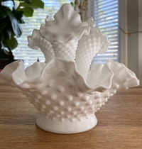 Fenton milk glass hobnail epergne