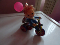 Tin Wind Up Boy  Bicycle & Bell 5" Happy Days  Toy Metal Korea