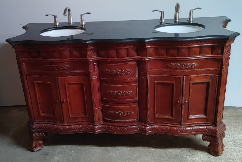 MAGNIFIQUE MEUBLE VANITÉ EN BOIS SUR PATTES COMPTOIR EN QUARTZ