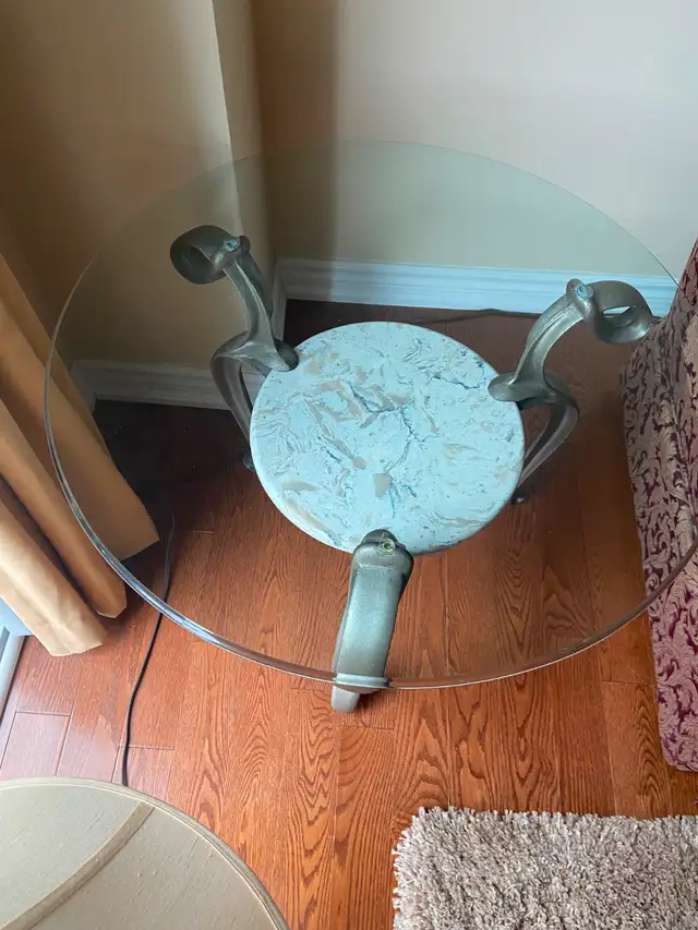 Exquisite Glass Coffee with marble shelf and 2 End Tables62863270251267122