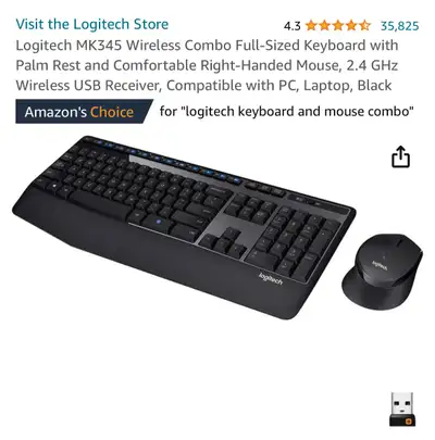 Logitech MK345 Wireless Combo Full-Sized Keyboard and Mouse, View more