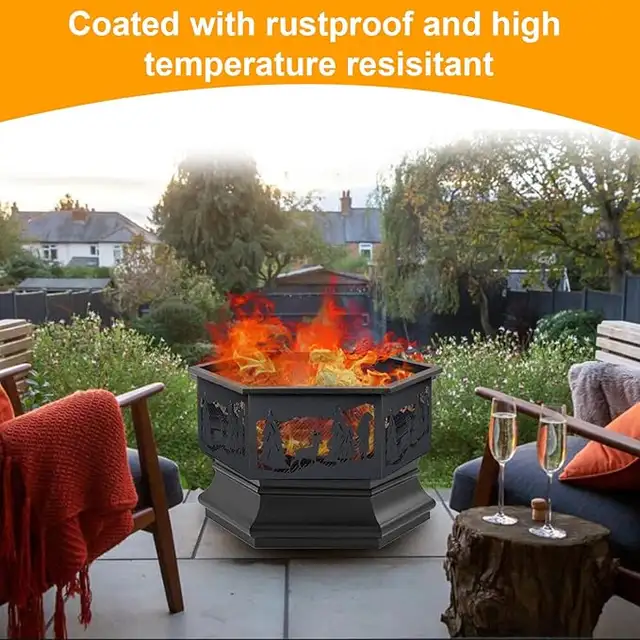 Hexagon Outdoor Fire Pit Wood Burning Outdoor Fireplace with Po in Patio & Garden Furniture in City of Toronto - Image 6