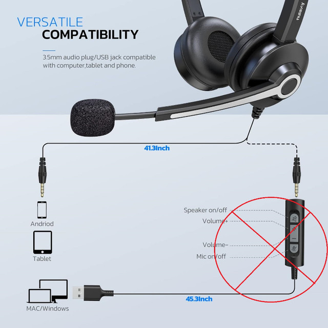 Headset w/ Mic, 3.5mm Jack Headphones w/ Noise Cancelling Mic in Headphones in Burnaby/New Westminster - Image 3