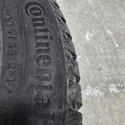 4 Continental WinterContact winter tires (225/55R17) mounted on steel wheels (Acura bolt pattern). T...