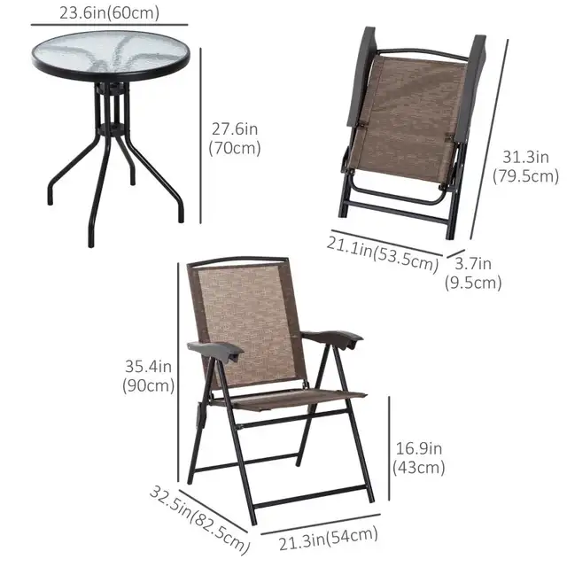 Folding Outdoor Bistro Set, Patio Table and Chairs with Reclinin in Patio & Garden Furniture in Markham / York Region - Image 3