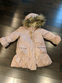 GAP warmest 3t blush rose down filled winter coat w fur hood