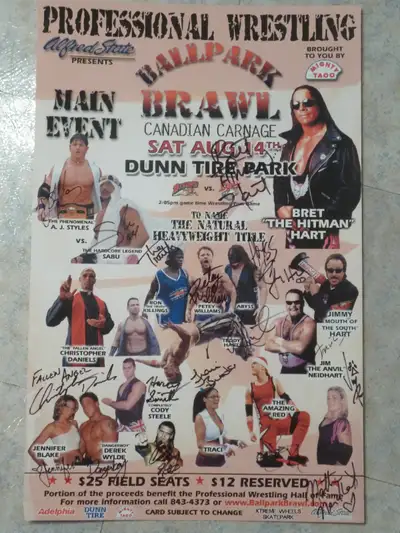 Ballpark Brawl III - signed wrestling poster by all 18!! Bret AJ