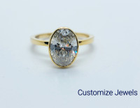 2.50 Carat Oval Bezel Lab Diamond Engagement Ring 18k Gold