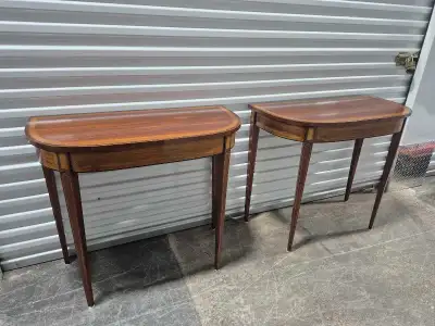2x Mahogany Demilune Consoles , View more