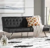 Beautiful Faux Leather Tufted Sofa Couch Futon 71" Black