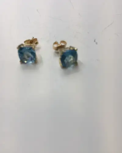 Stud Earrings – Light Blue Gemstone – 14K Gold – Vintage Estate, View more