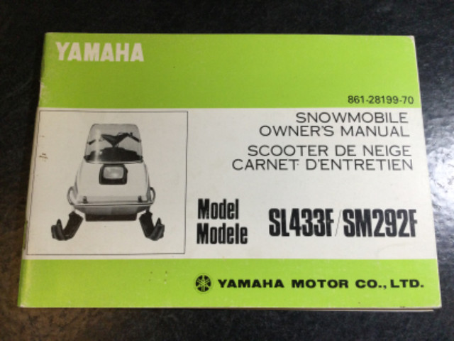 1974 Yamaha SL433F & SM292F Snowmobile Owner's Manual in Non-fiction in Parksville / Qualicum Beach
