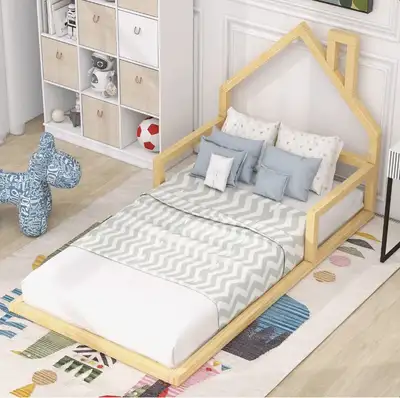 New Wood Bed With House-Shaped Headboard, View more