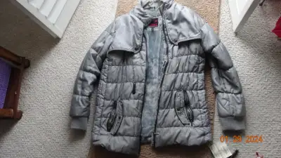 Lady jacket,pale grey green,cozy "fur lining",puffer styling,, View more