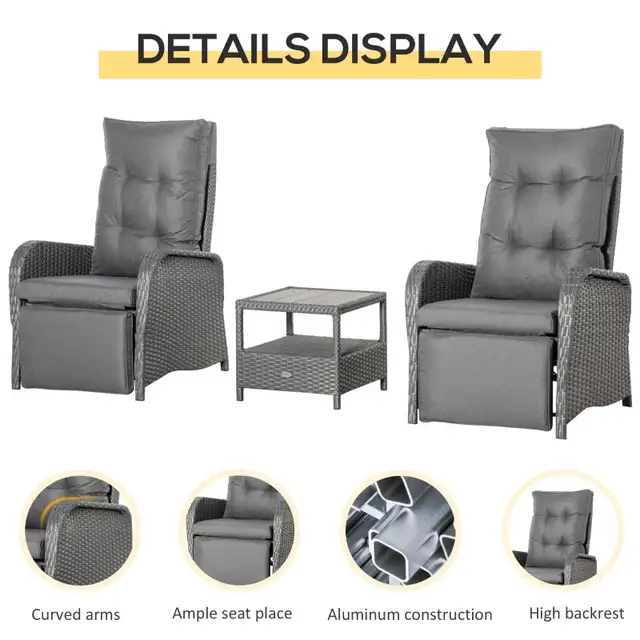 3 Pieces Patio Wicker Bistro Set, PE Rattan Coffee Table & Adjus in Patio & Garden Furniture in Markham / York Region - Image 8