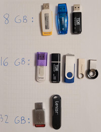 Clé USB key de 8 GB, 16 GB et 32 GB USB keys