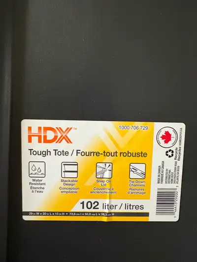HDX tough tote 102L plastic bin, View more